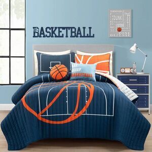 Lush Decor - 5pc Full/Queen Kids' Basketball Game Reversible Ov Navy